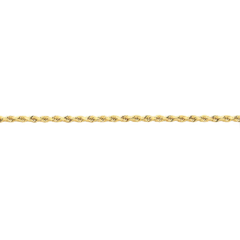 2.25mm, 14k Yellow Gold Diamond Cut Solid Rope Chain Bracelet