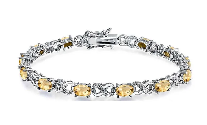 Genuine Citrine Gemstone And Diamond Accent Infinity Bracelet