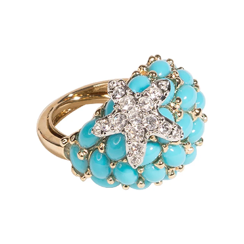 Turquoise And Crystal Starfish Ring