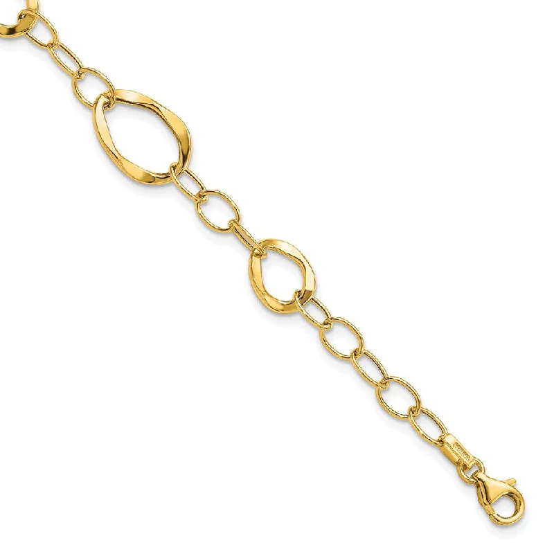 14k Yellow Gold Italian 10mm Polished Link Chain Bracelet, 7.25 Inch