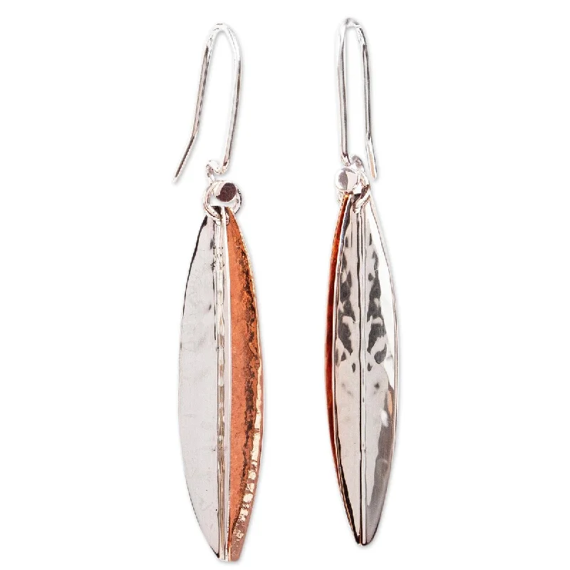 NOVICA Hammered Abstraction, Sterling silver and copper dangle earrings - 2.2L*0.4W