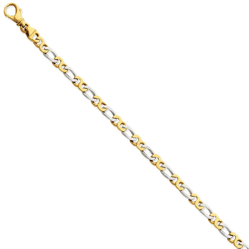 14K White & Yellow Gold, 4.8mm Fancy Link Chain Bracelet, 7 Inch