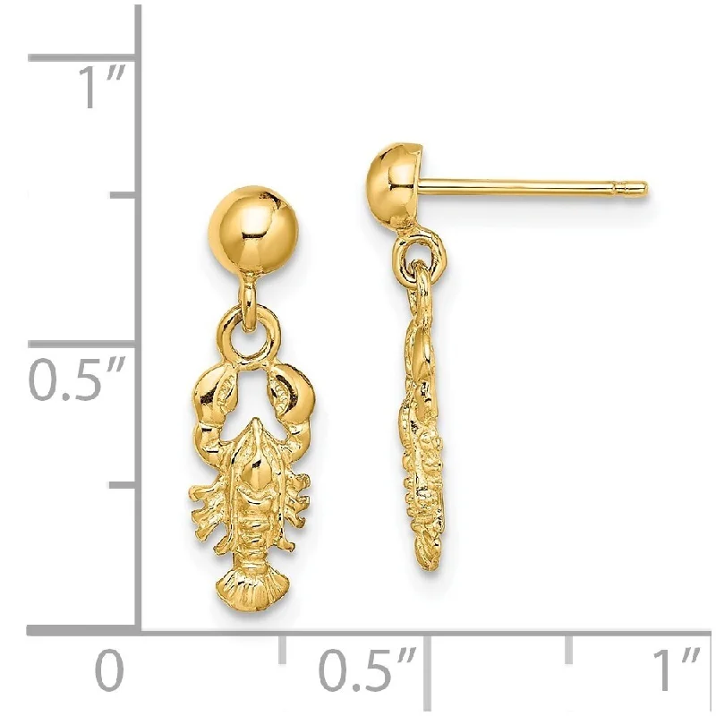 Diamond2Deal 14K Yellow Gold LOBSTER Dangle Earrings (L-18.2 mm, W-5.5 mm)