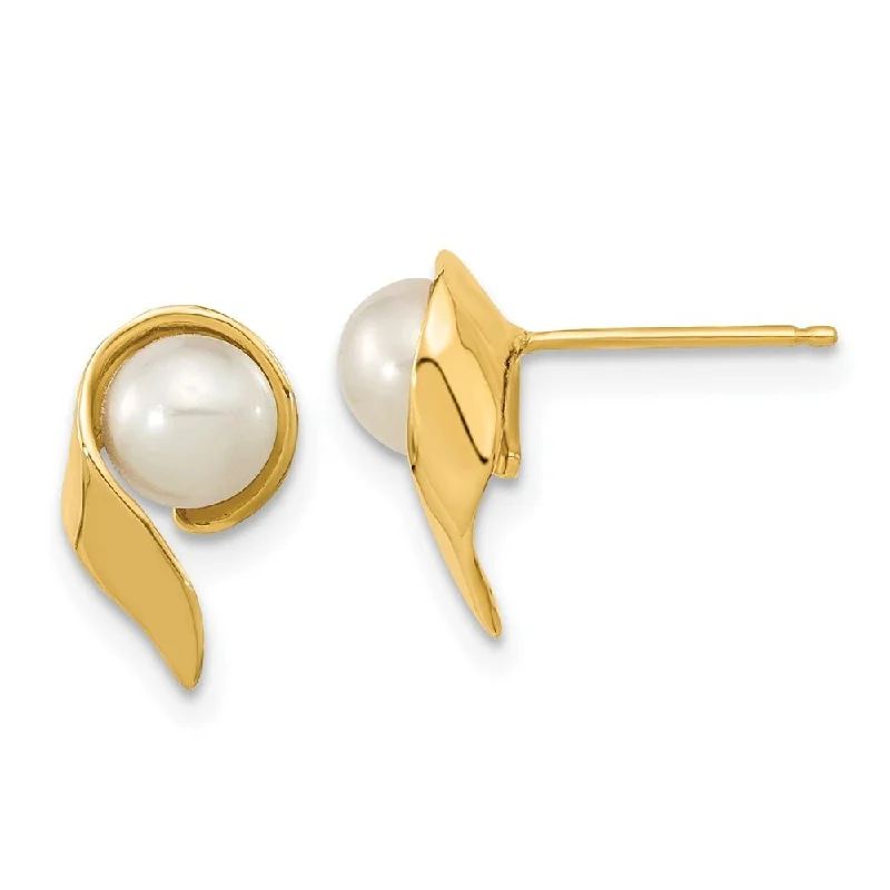 14k Yellow Gold 5-6mm White Button Freshwater Cultured Pearl Stud Earrings (L-11.45 mm, W-6.87 mm)