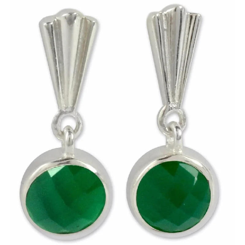 Handmade Sterling Silver 'Green Mumbai Serenade' Onyx Earrings (India) - Black