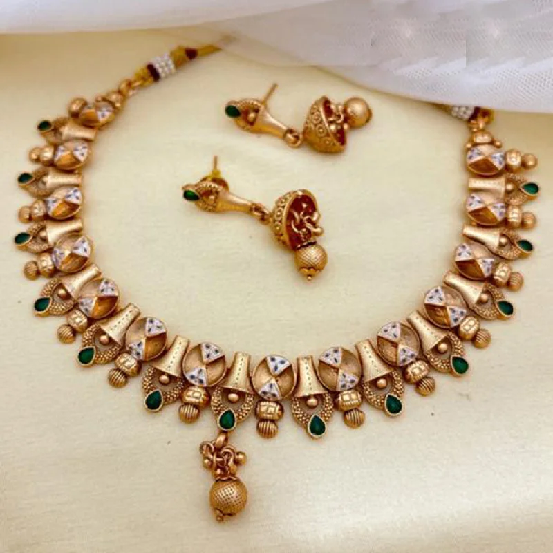 Jewel Addiction Copper Rajwadi Finish Pota Stone Necklace Set