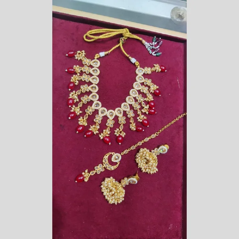 SNERA Gold Plated Crystal Stone And Beads Necklace Set