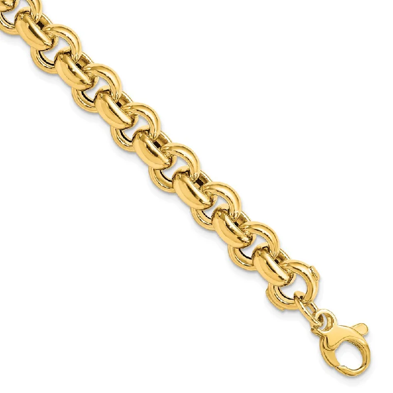 14k Yellow Gold 8.5mm Hollow Rolo Link Chain Bracelet, 7.5 Inch