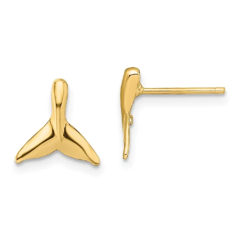 Diamond2Deal 14K Yellow Gold Mini Whale Tail Stud Earrings (L- 9.9 mm, W- 9.8 mm)