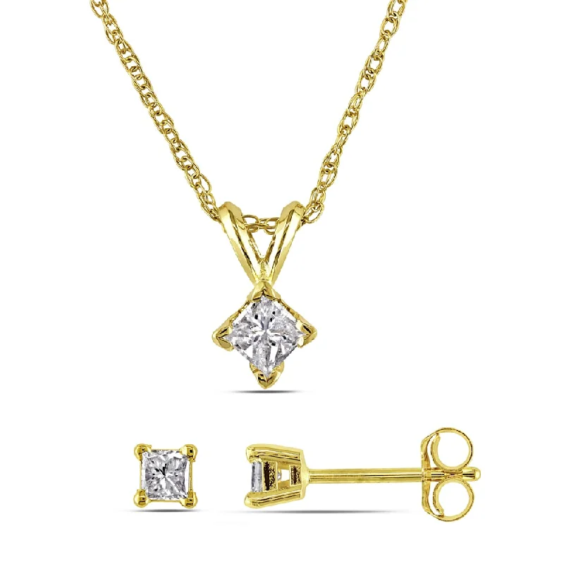 Miadora 14k Yellow Gold 2/5ct TDW Diamond Necklace and Earrings Set - White